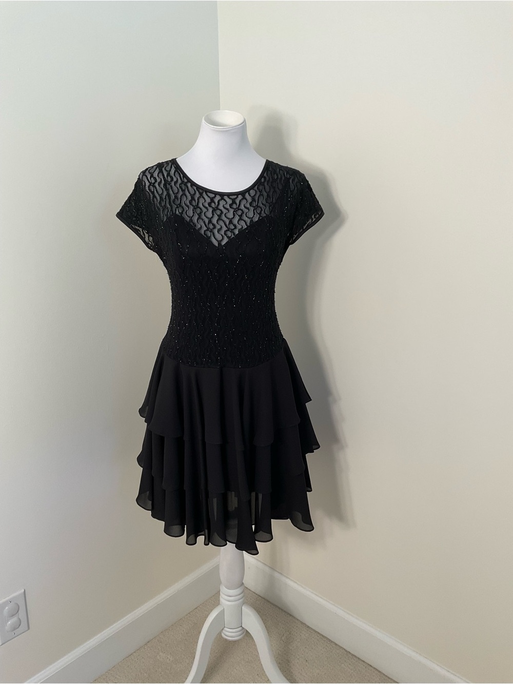Women's Vintage Late Edition Black Lace & Ruffle Short Dress